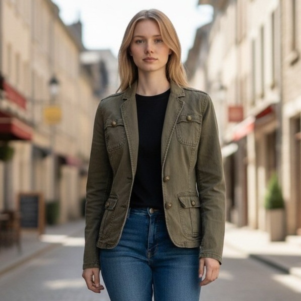 Womens Olive Green Jacket 14 Faded Look Embroidered Military Gorpcore Utility